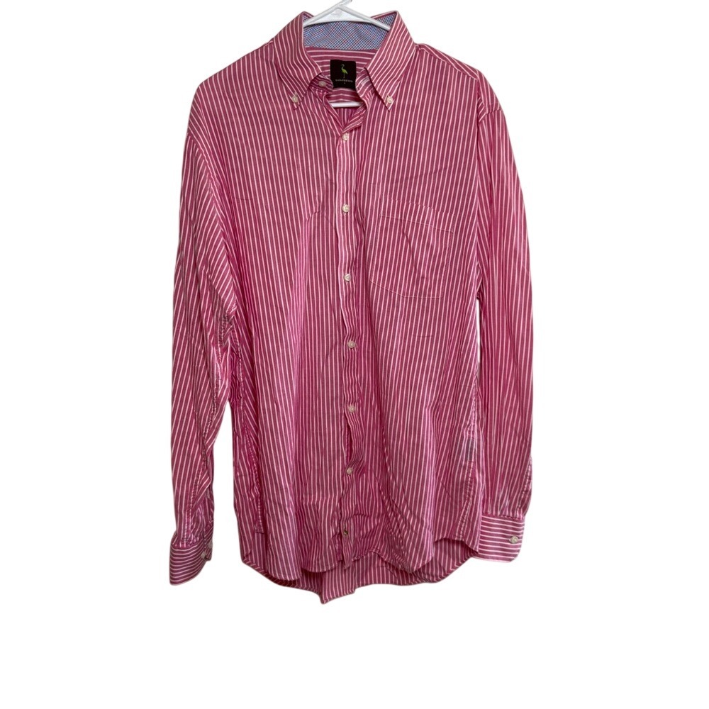 Tailorbyrd Mens Pink White Striped Button Down Shirt Long Sleeve Cotton Large